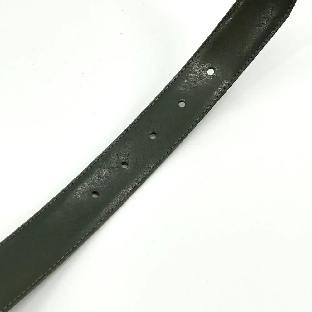 Vintage 90s Gray Black Genuine Leather Snakeskin Embossed Gold Buckle Belt